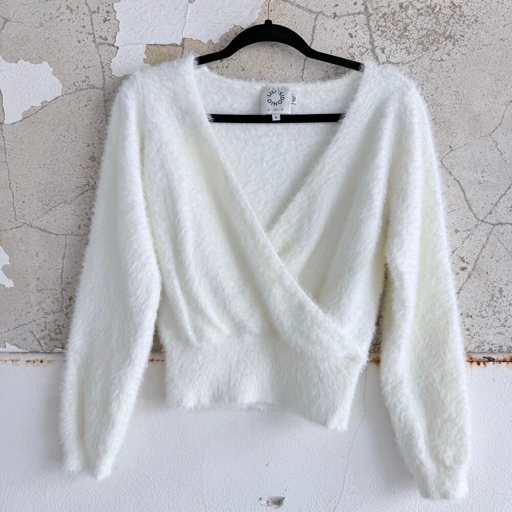 Fuzzy Wrap Sweater Crop Knit Soft Eyelash Coquette‎ Lili Sidonio Molly Bracken S